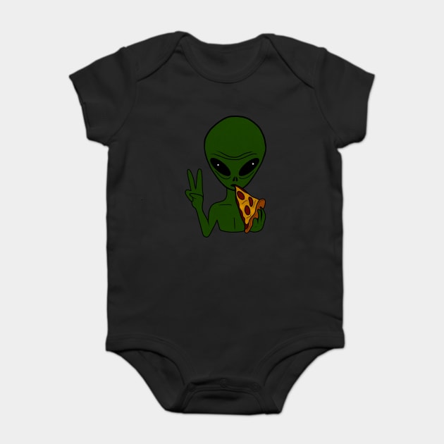 Funny Alien Eating Pizza Halloween Gift Baby Bodysuit by logiamerch